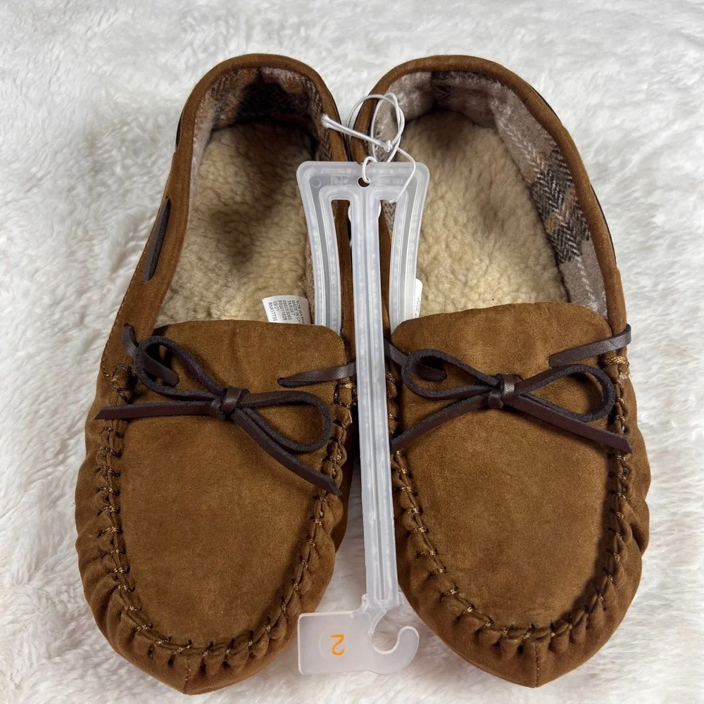 Cat &‎ Jack Kids Moccasin Slippers Brown Size 2 Sherpa Lined Cozy